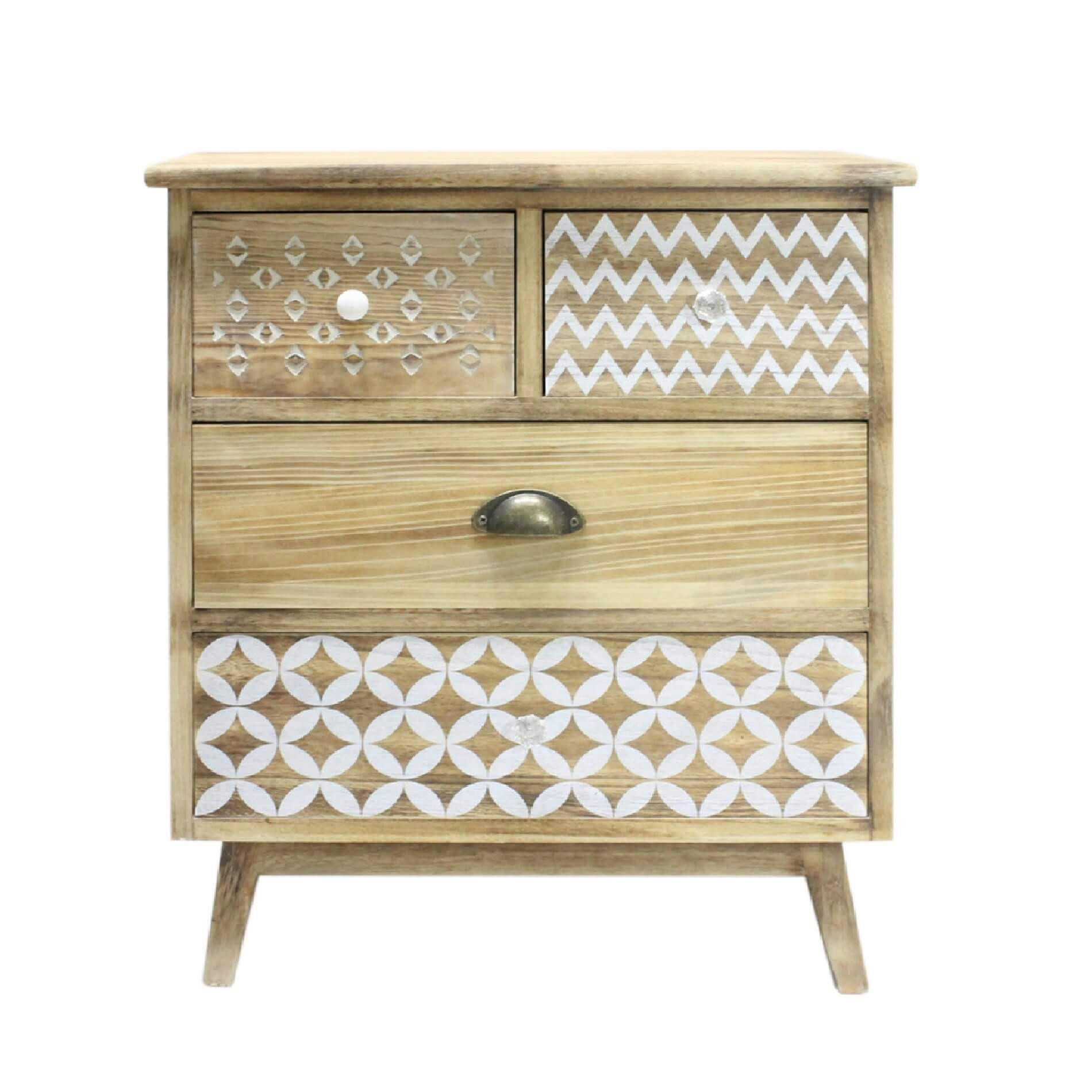- Cabinet de rangement avec 4 tiroirs en bois blanc et marron