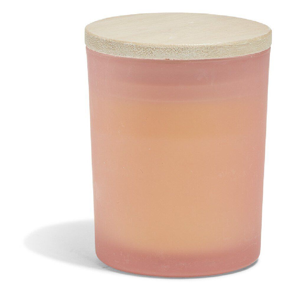 Bougie citronnelle couvercle bois verre rose Ø7xH8,5cm