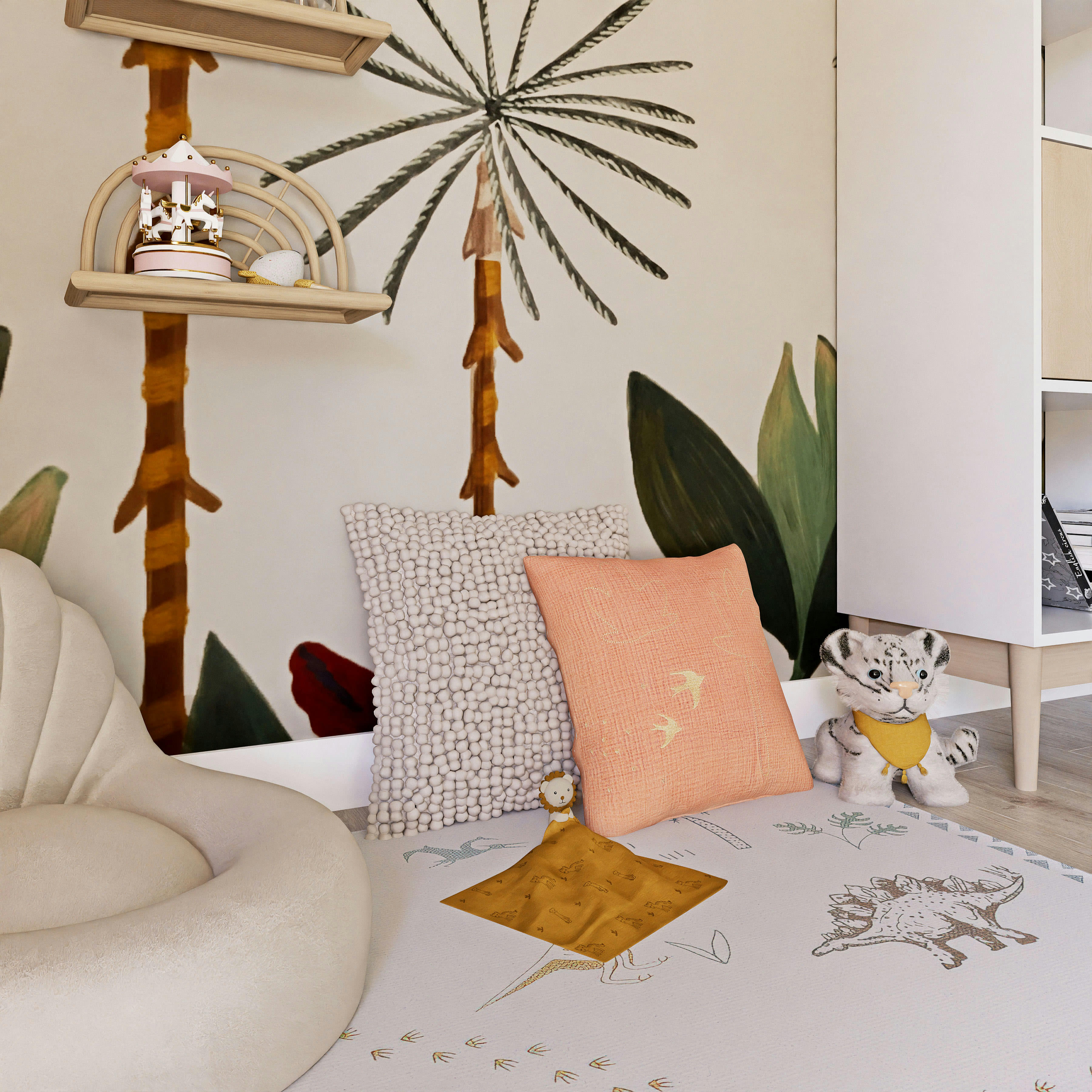 - Doudou lange bébé lion jaune moutarde, beige et noir