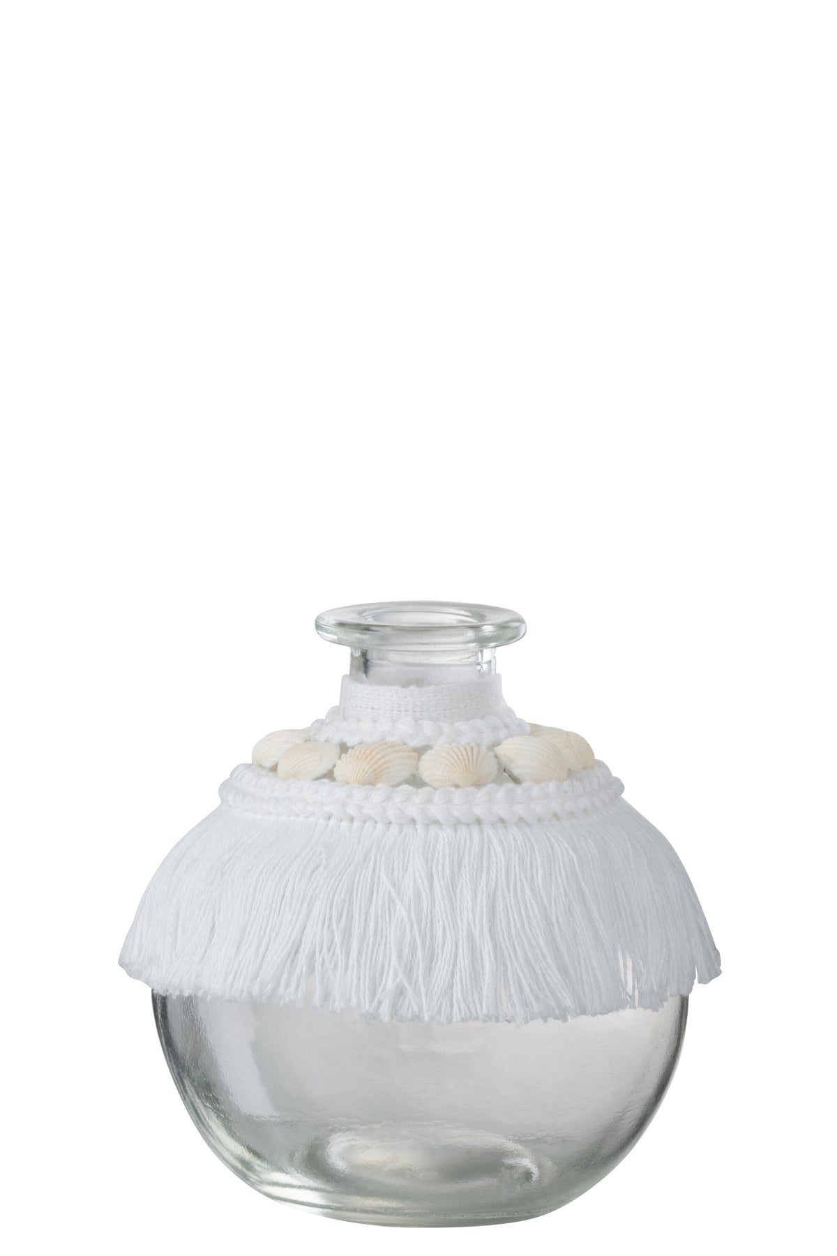 J-Line vaas Schelpen - glas/textiel - wit - small - 4 stuks - Ø 9 cm