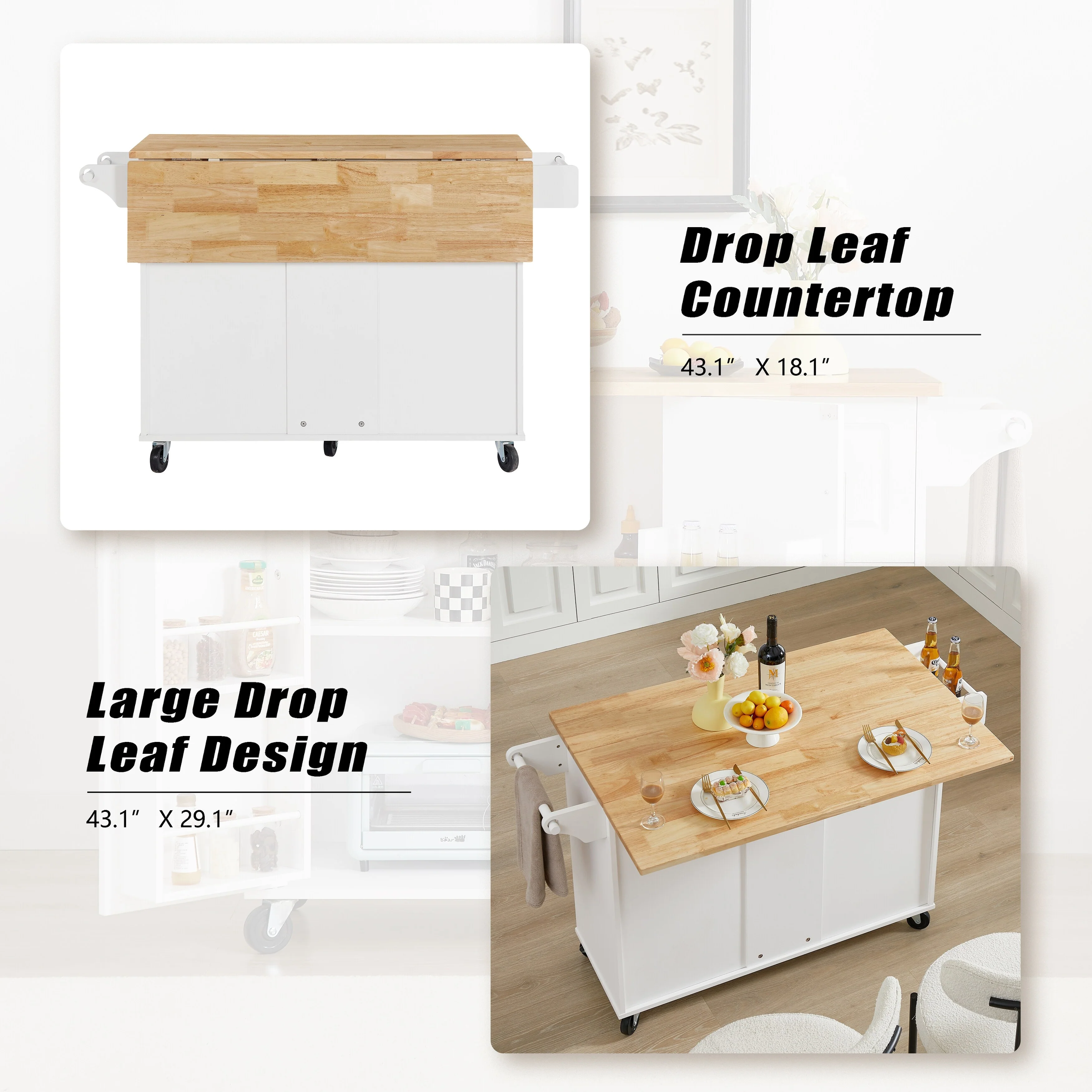 Kitchen Island With Drop Leaf Countertop(no include stool)