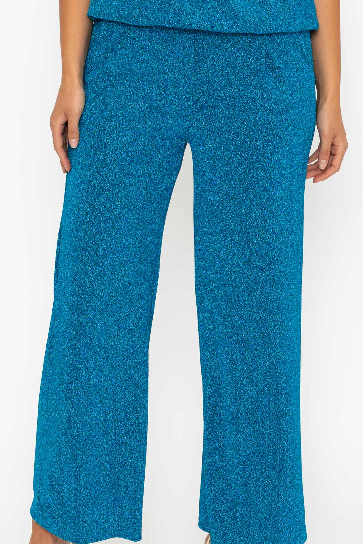 Teal Lurex Wide Leg Trousers