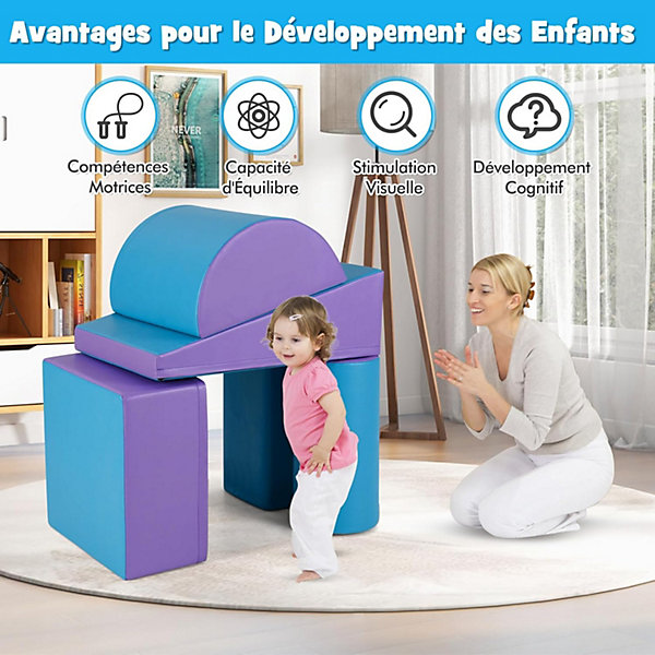 5 PCS Parcours Motricité Bébé avec Fermeture Clair, avec Remplissage en EPE, pour Enfants d'Âge Préscolaire, Grimper, Ramper