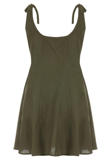Womens Khaki Button Front Cotton Mini Dress