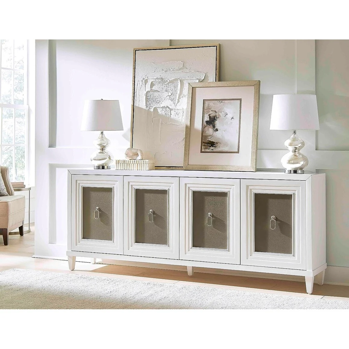 Modern Wood 40 Console with with doors, TV Stand, Accent Cabinet, Entryway Console, Fully Assembled, White