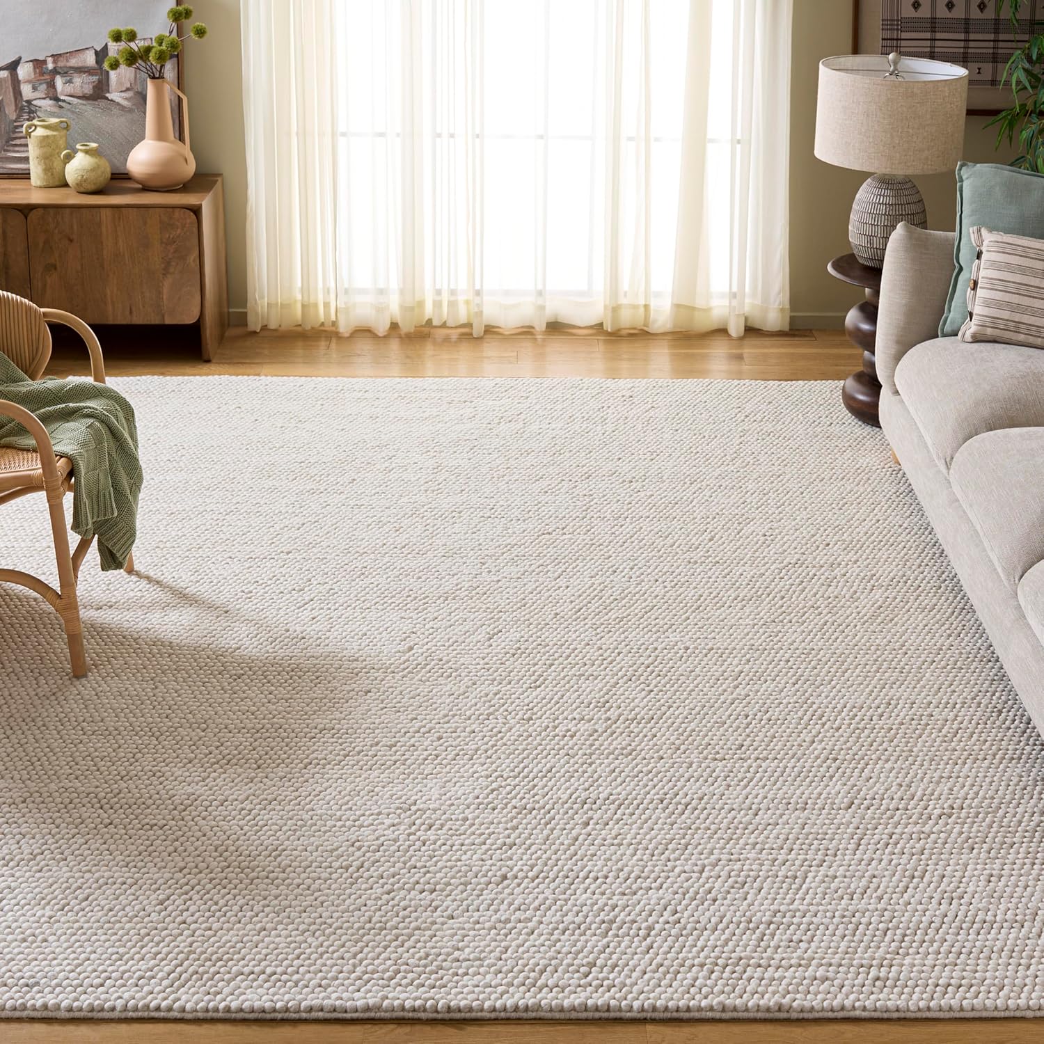 SAFAVIEH Natura Collection Area Rug - 12' Square, Ivory, Handmade Wool Blend, Textured Design, Ideal for Living Room, Bedroom, Dining Space (NAT620A)