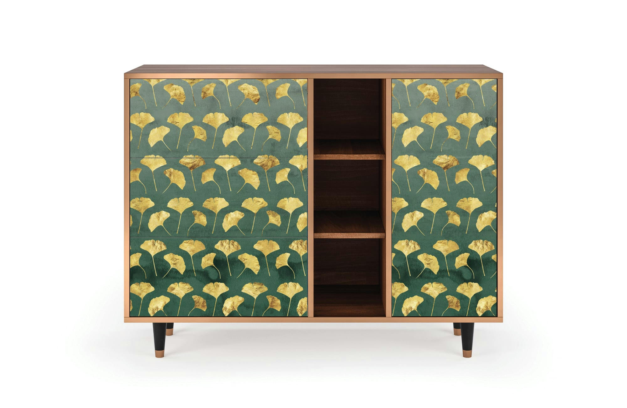 GINGKO LEAVES - Buffet  vert et jaune 3 tiroirs et 1 porte L 125 cm