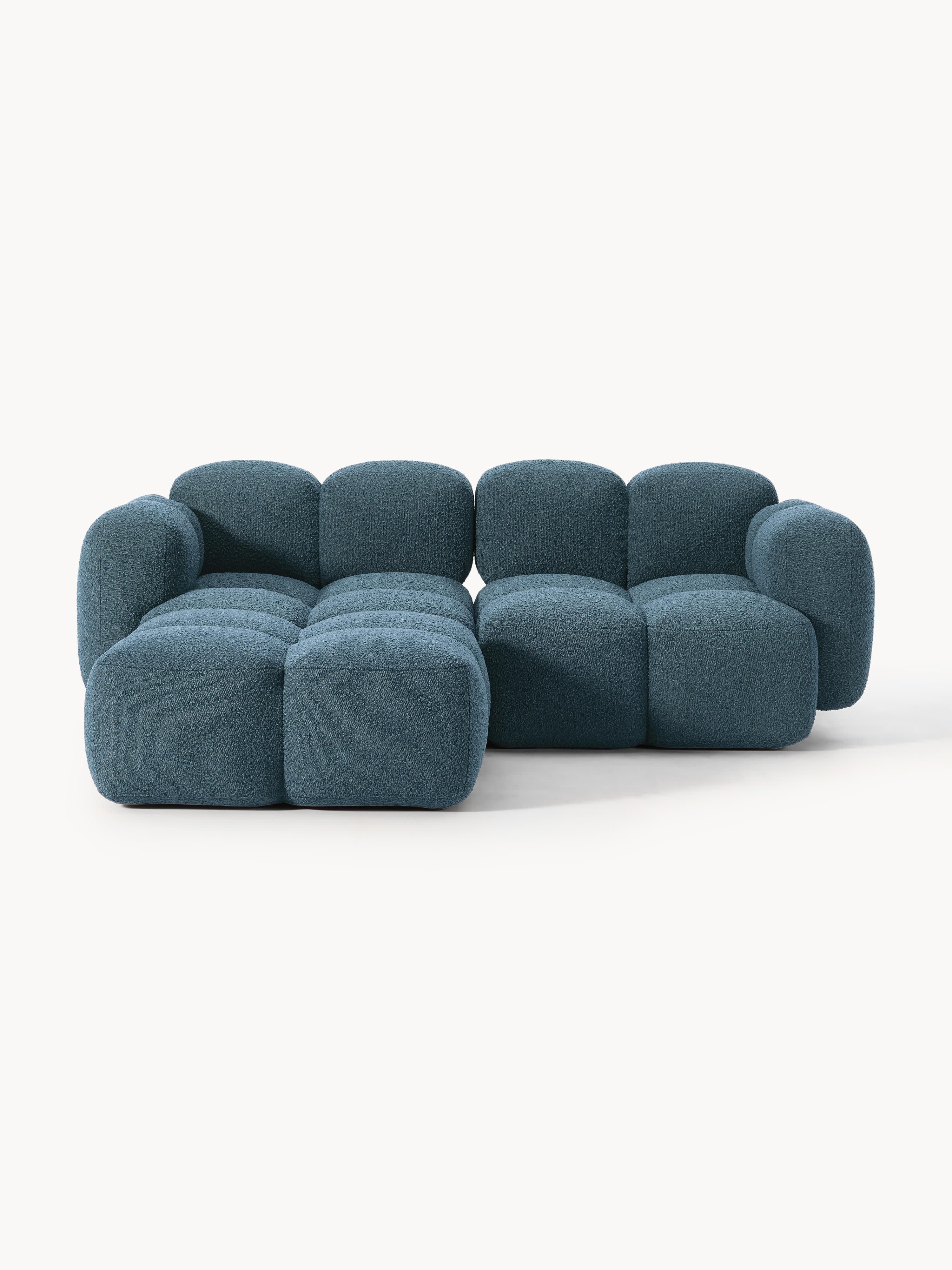 Modulares Sofa Tayla (3-Sitzer) aus Bouclé mit Hocker (links/rechts)