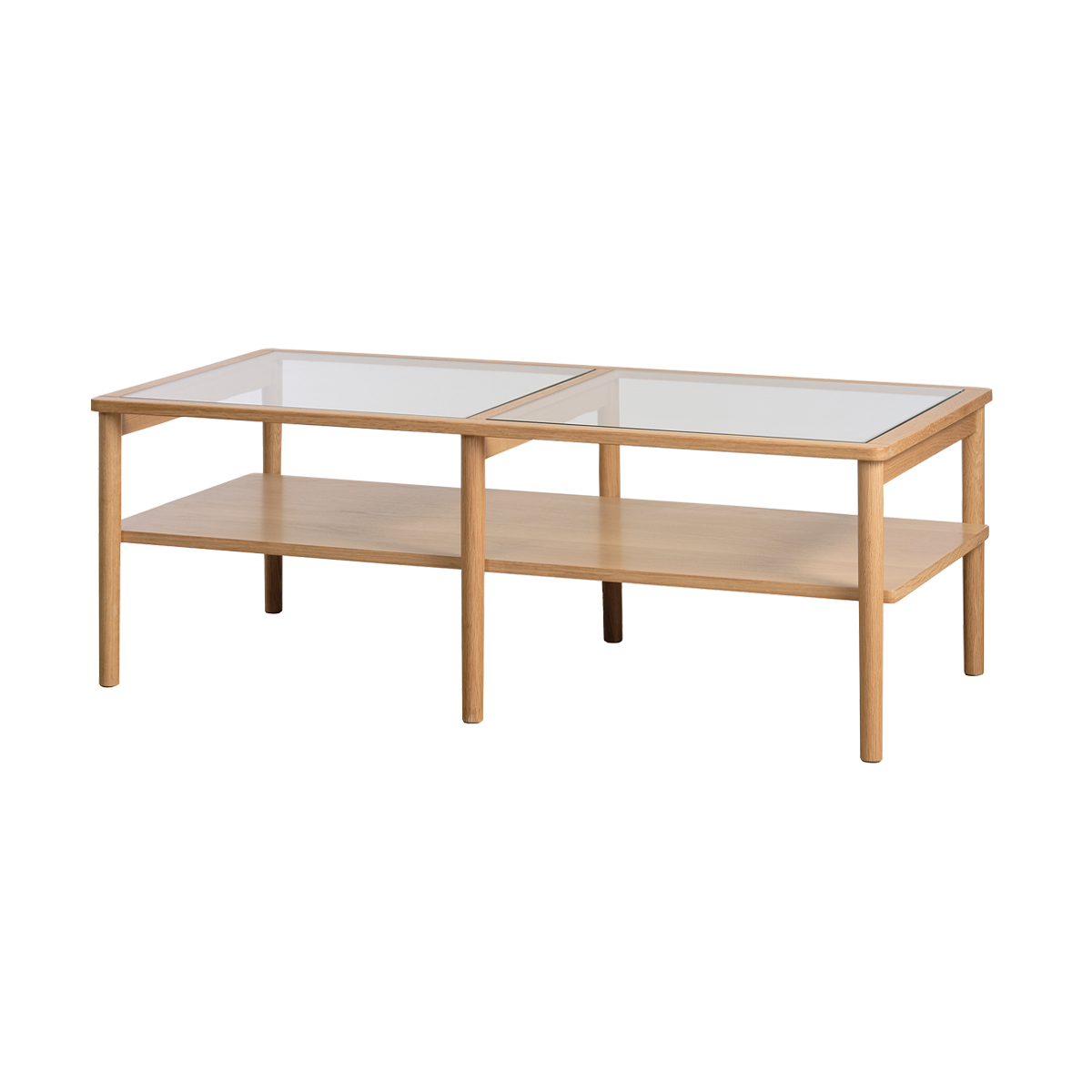 Olivine Boris Eikenhouten Salontafel met Glazen Tafelblad - Naturel