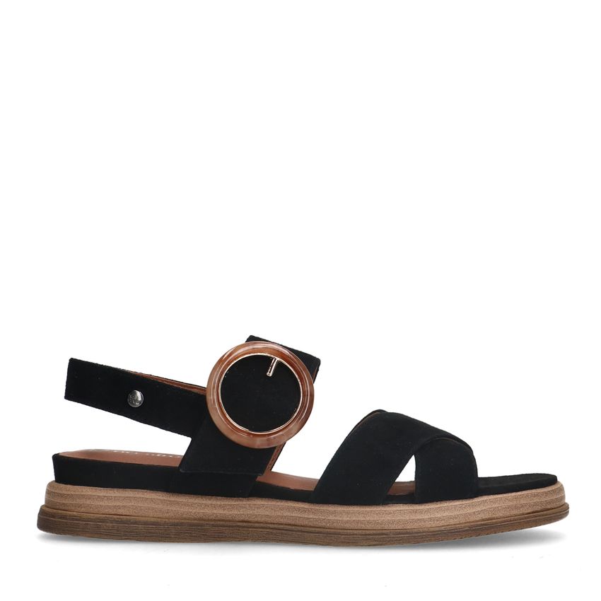No Stress Zwarte leren plateau sandalen met gesp