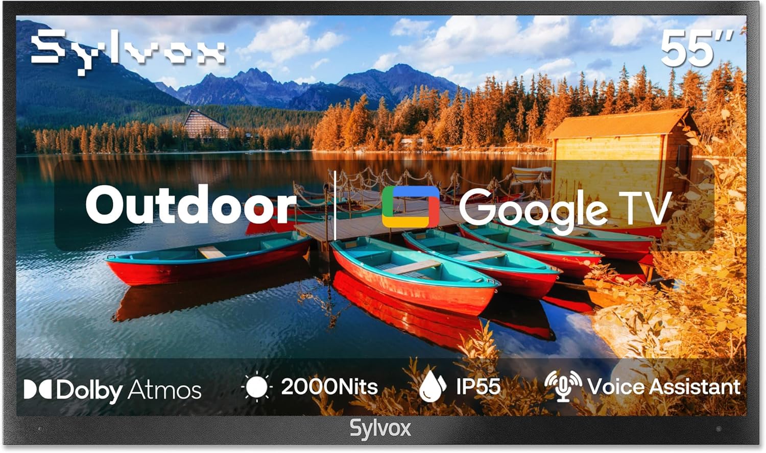 SYLVOX New 55” Outdoor Smart TV  Superior Waterproof Performance  Upgraded Matte Finish for Enhanced Anti-Glare Effect  Full Metal  with Dolby Atoms  2000nits  Full Sun Pool Pro 2.0+ Series