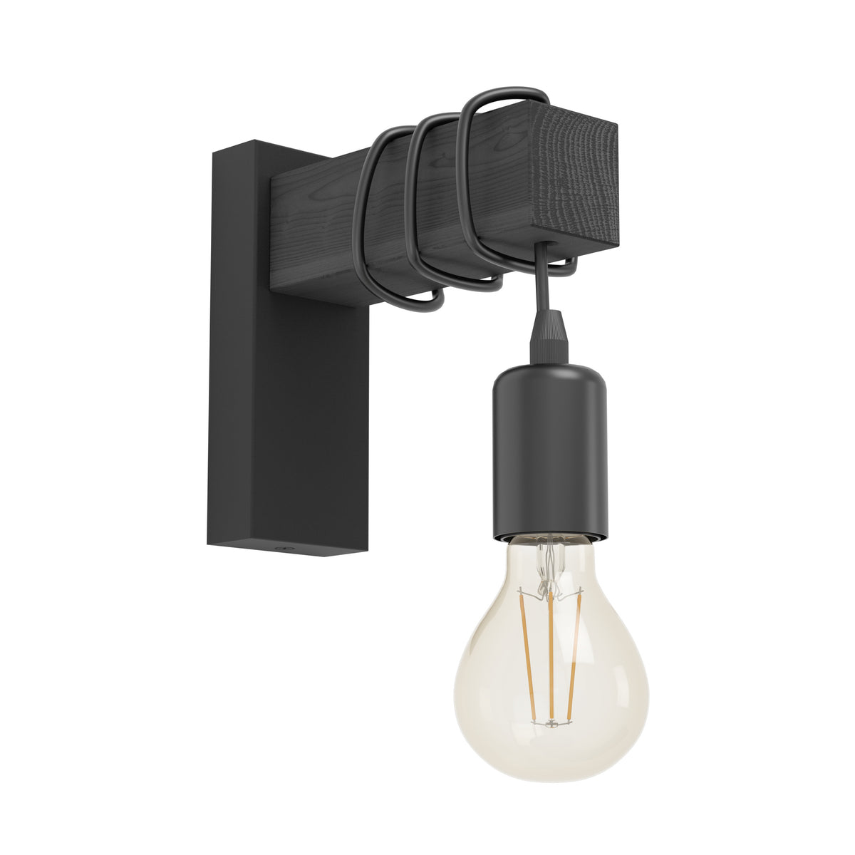 EGLO wandlamp Townshend - e27 - hout/staal - zwart