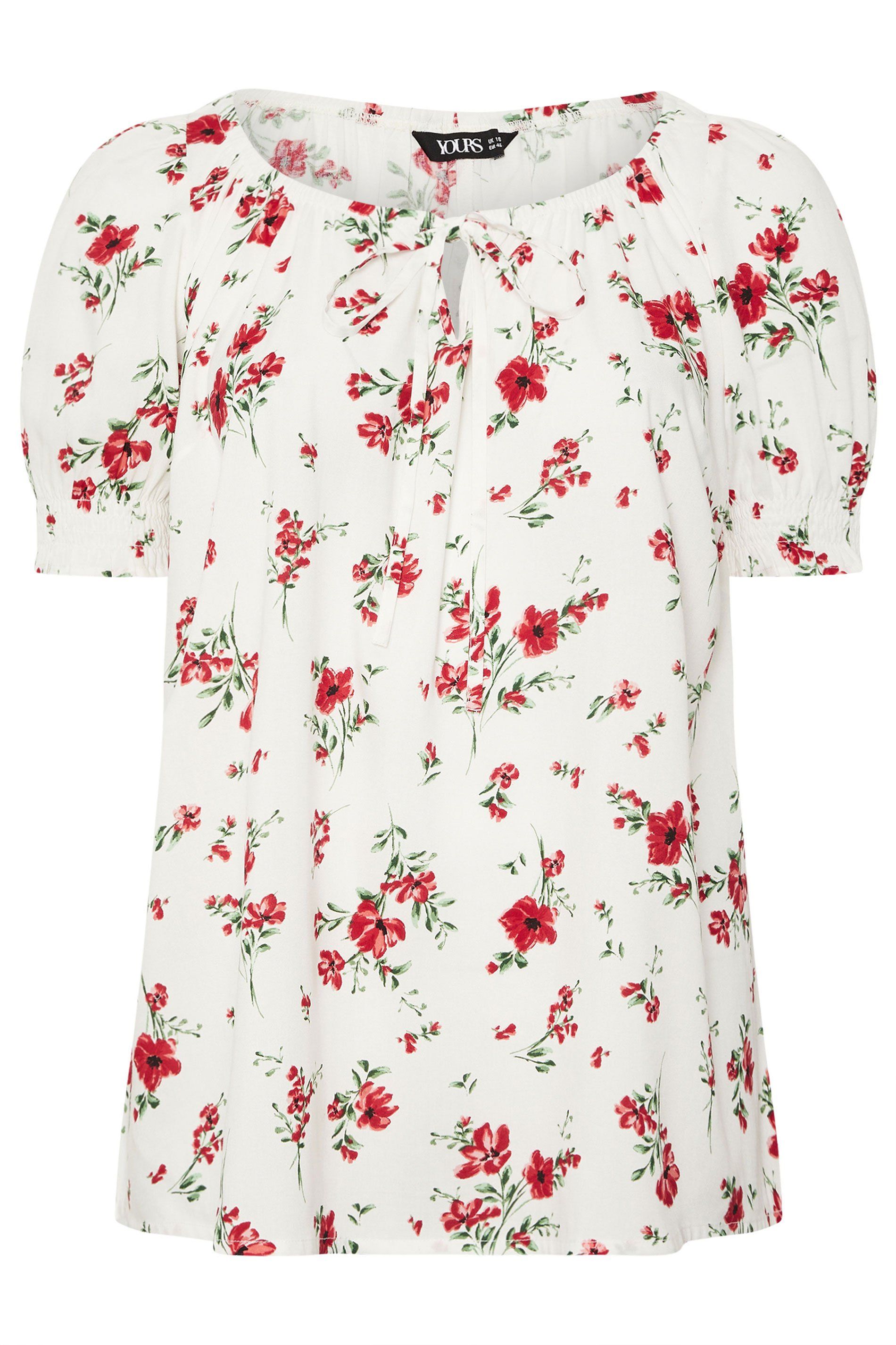 Yours Floral Print Tie Neck Top