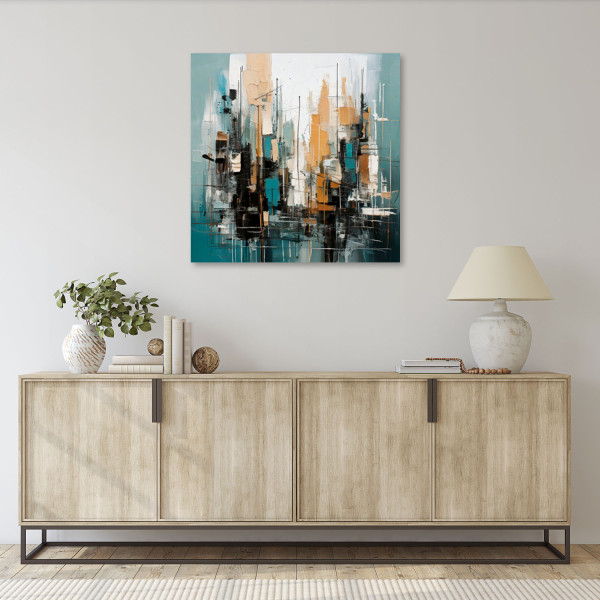 Feeby Obraz na płótnie, Miasto Abstrakcja Turkusowy Architektura 30x30
