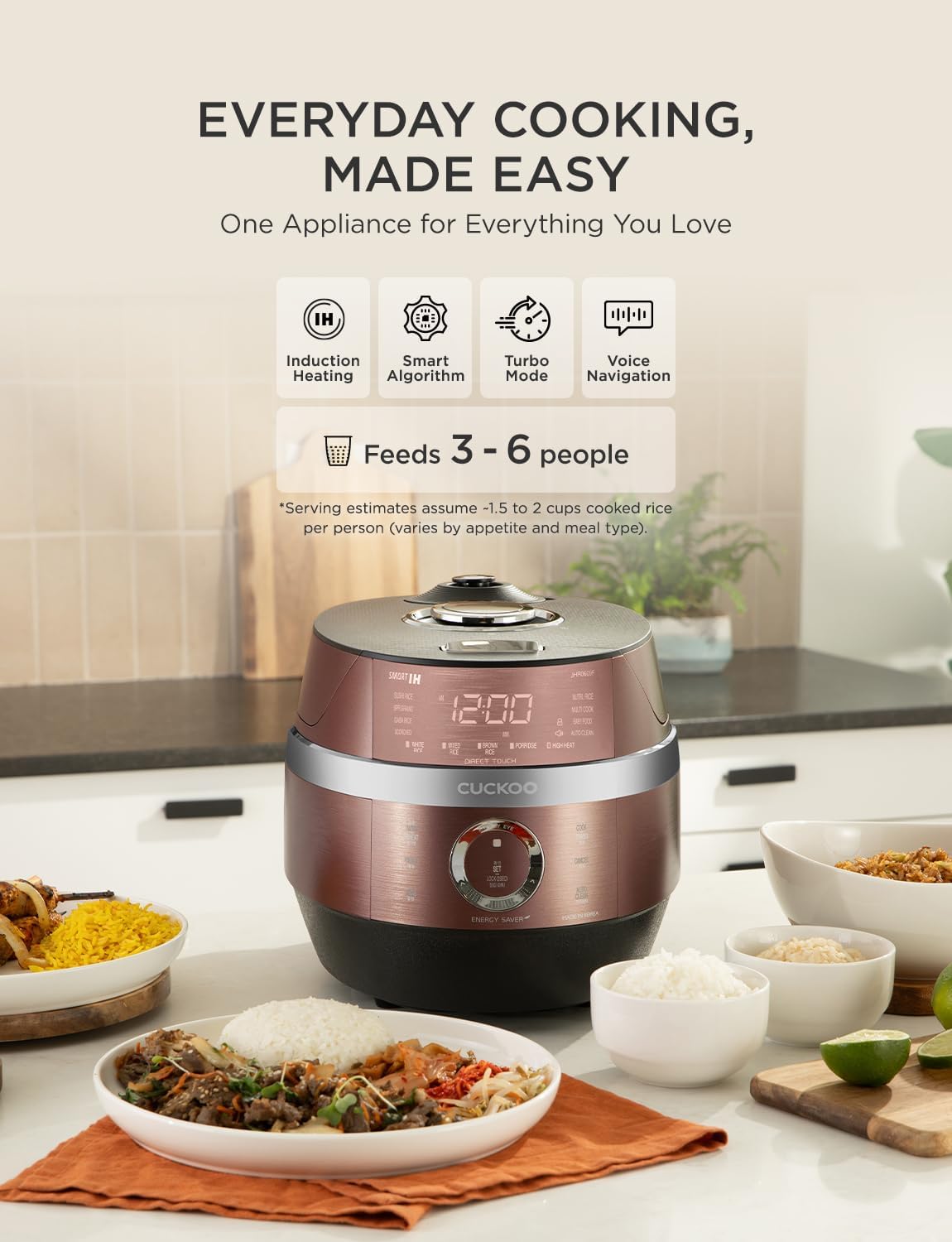 CUCKOO High Pressure Rice Cooker 6-Cup Uncooked / 12-Cup Cooked with Induction Heating Technology, Versatile Rice Maker with 16 Menu Options and Steam Plate, Voice Guide, Copper (CRP-JHR0609F)