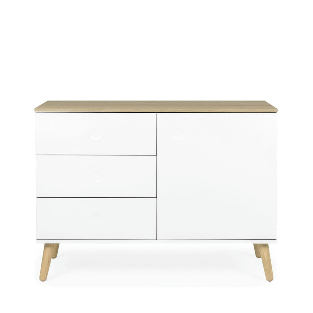 DOT - Buffet en bois 1 porte 3 tiroirs L109cm blanc