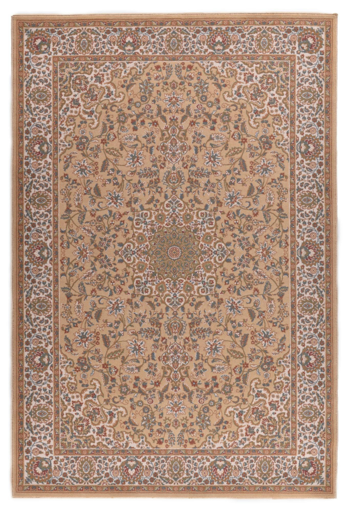 DOLNA - Tapis d'orient floral, tissé, laine naturelle sable 160x230 cm