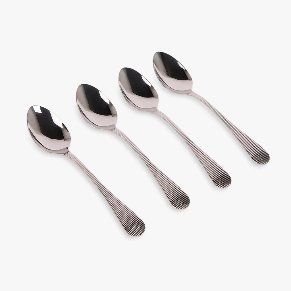 Conjunto 4 Colheres de Sobremesa Aço Inox Prateado GROOVY