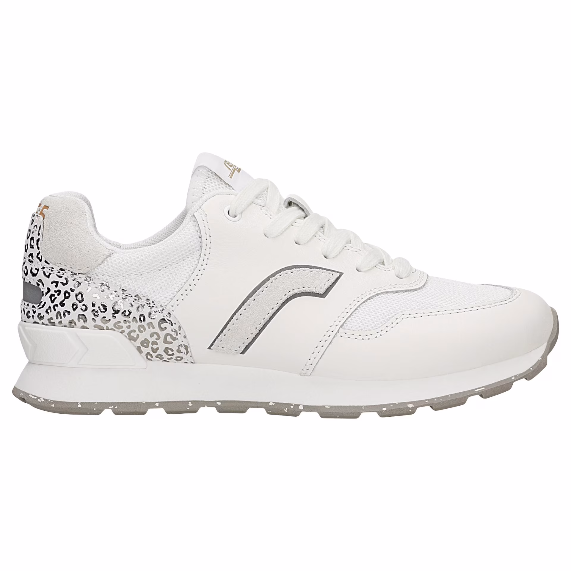 Białe sneakersy damskie RELAKS z aplikacją w srebrną panterkę