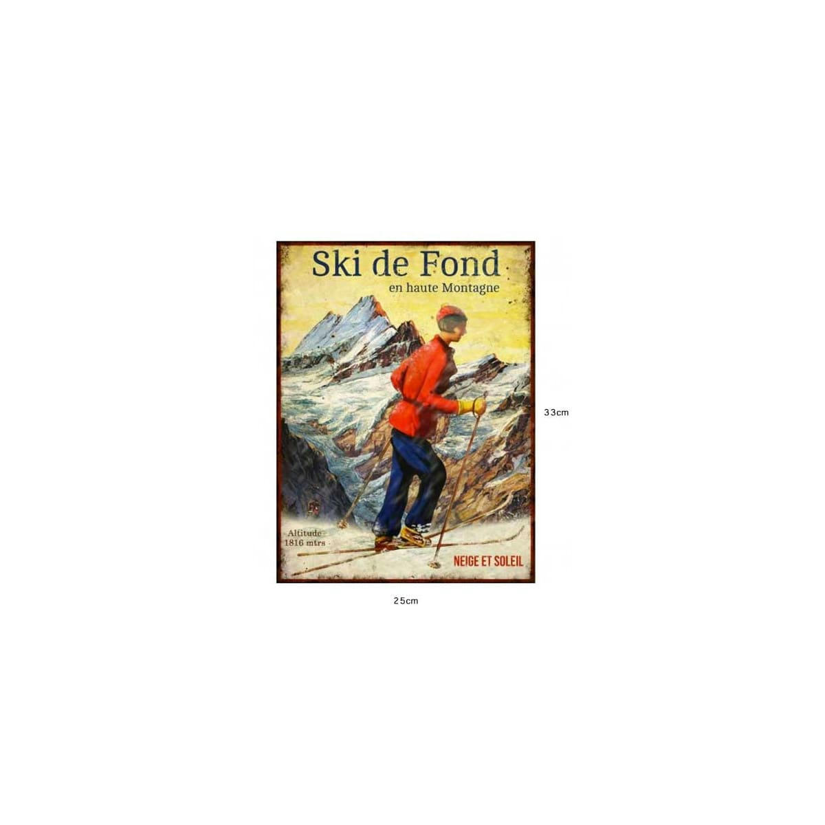 SKI DE FOND - Plaque décorative murale en métal décoration chalet 25x33cm