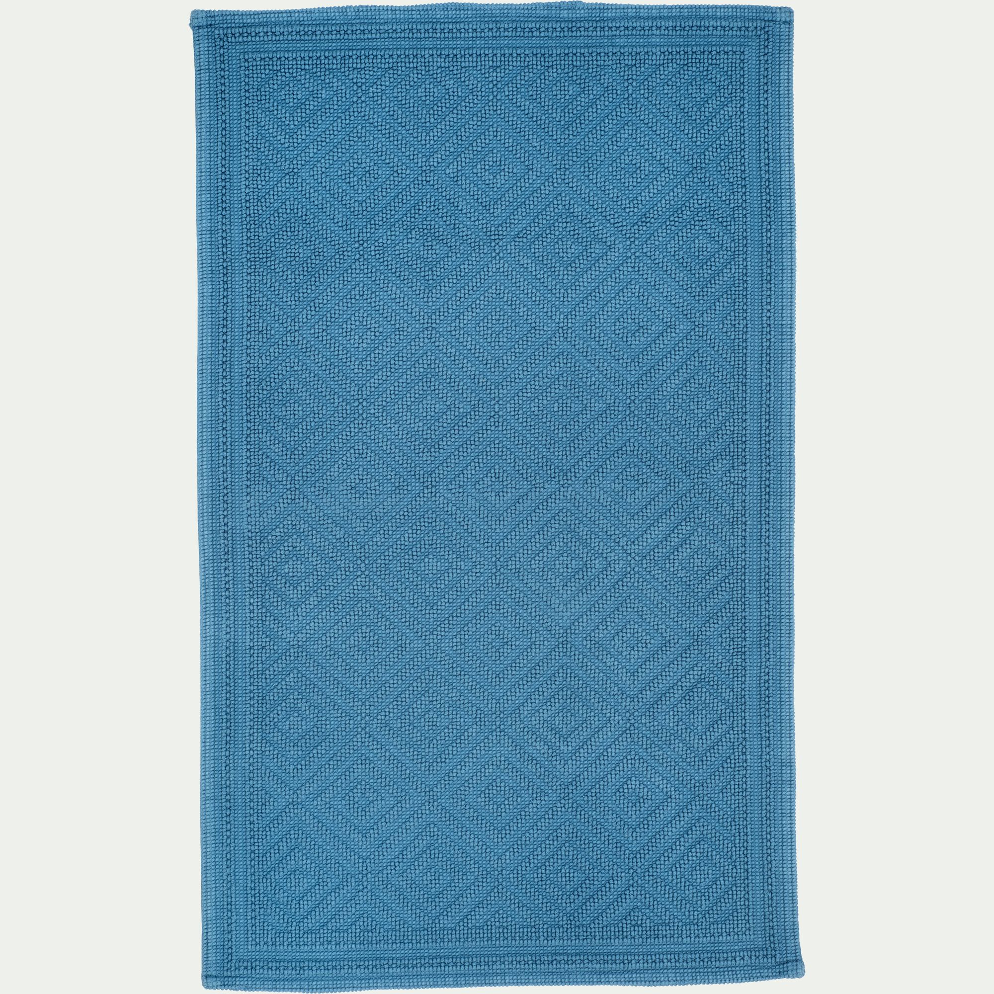 SADOU - Tapis de bain surpiquage losanges en coton - bleu figuerolles 60x100cm