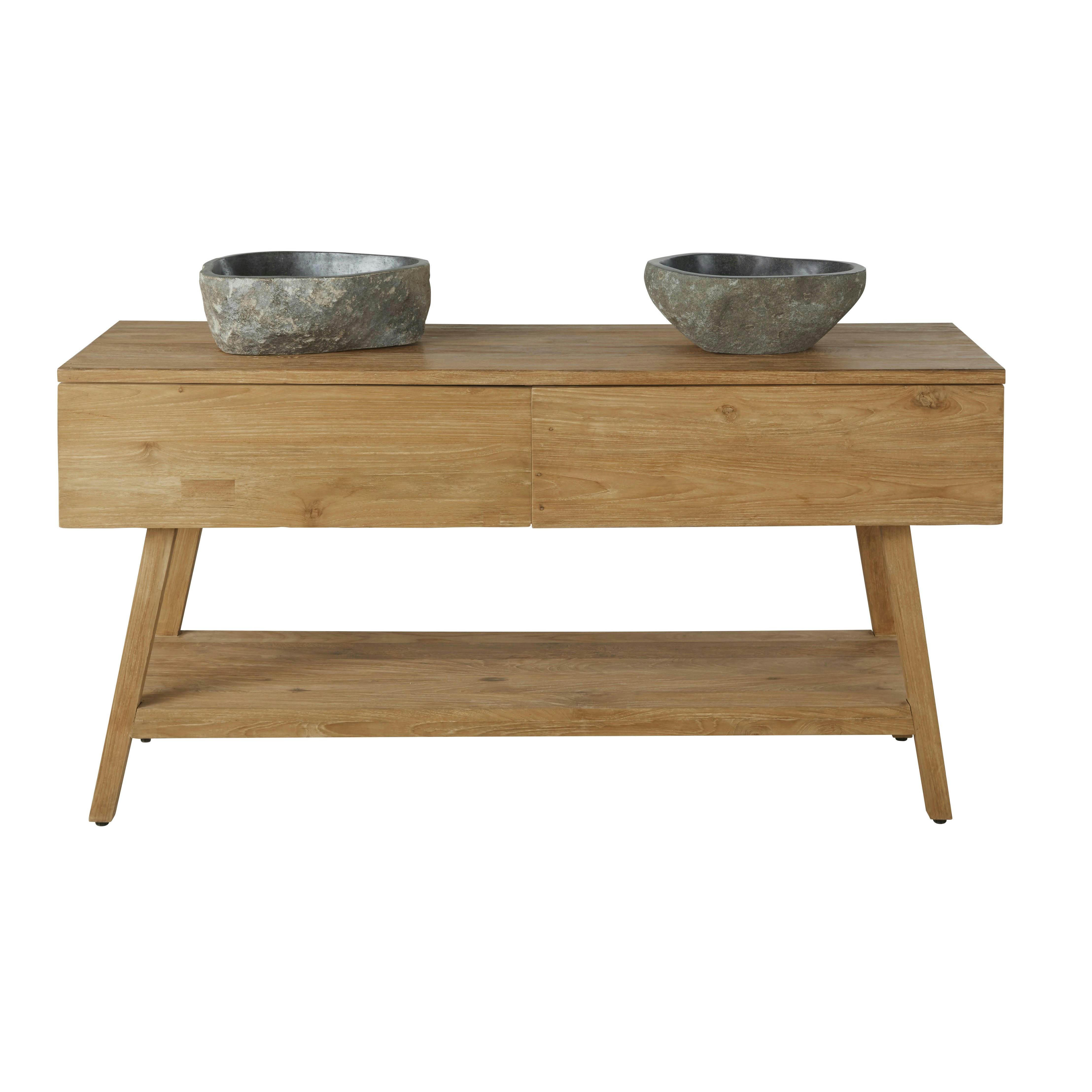 Tecka - Meuble double vasques en bois et pierre de rivière