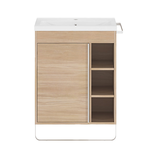 Meuble vasque faible profondeur effet bois avec porte-serviettes l.65 x H.82 x P.36 cm   plan vasque céramique blanc Nira, GoodHome