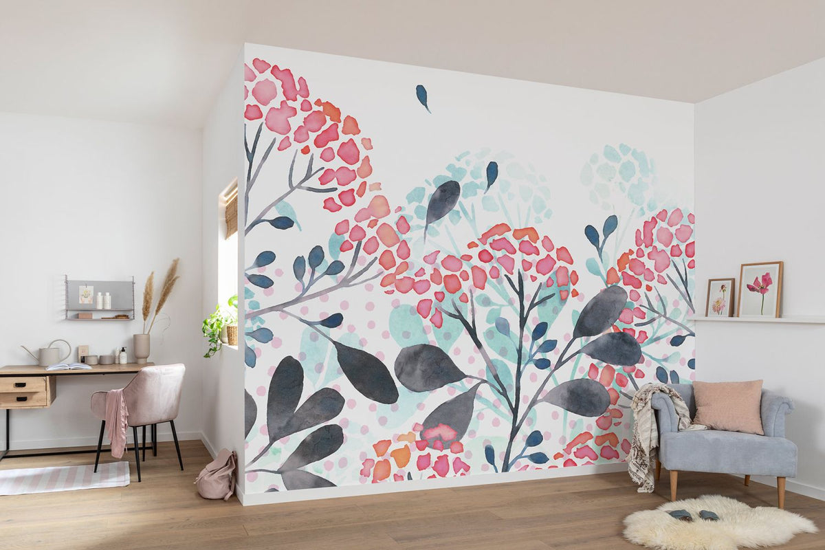 Komar fotobehang bloemen rood, blauw en grijs - 400 x 250 cm - 610028