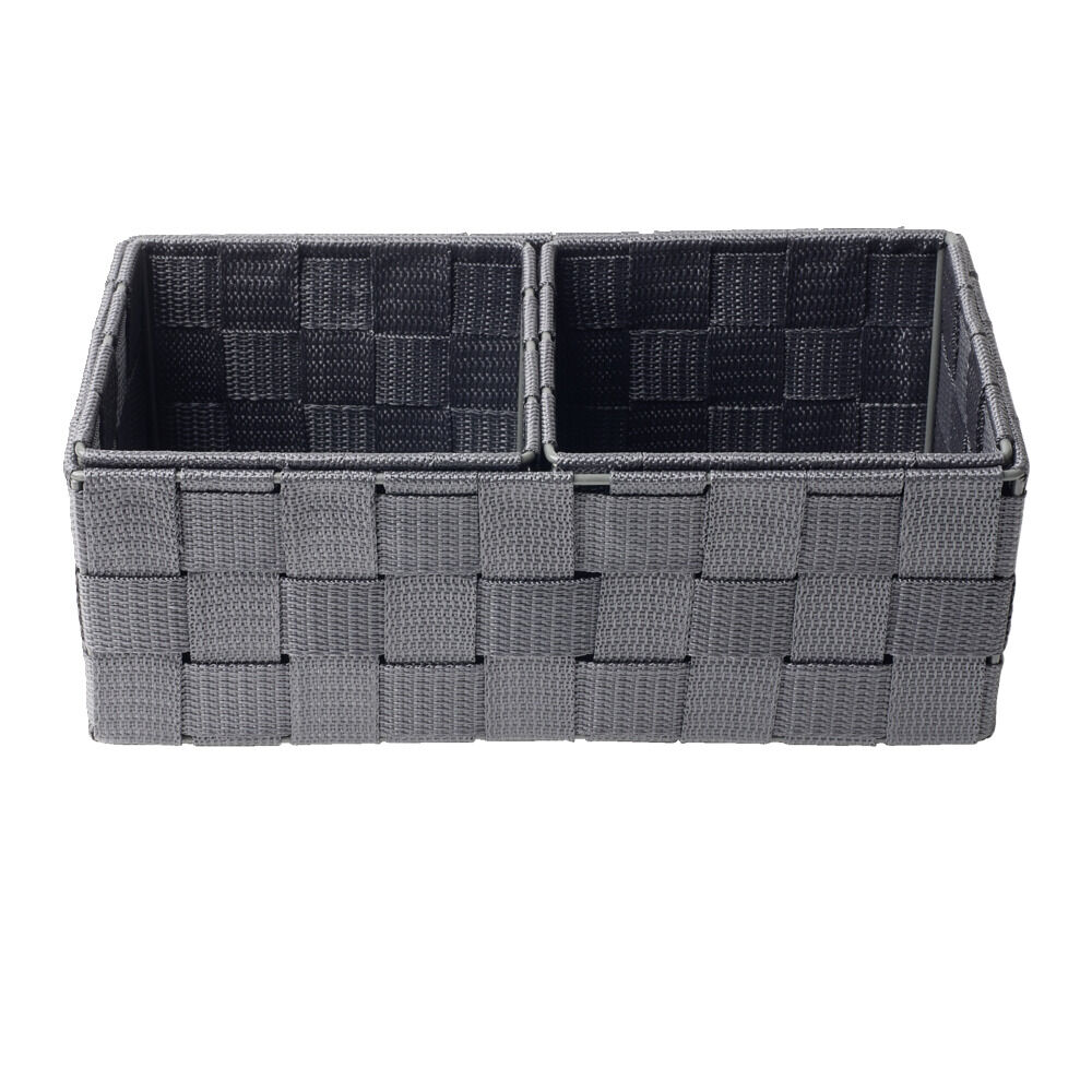 Panière de rangement x3 tissu gris foncé (1 grande et 2 petites)
