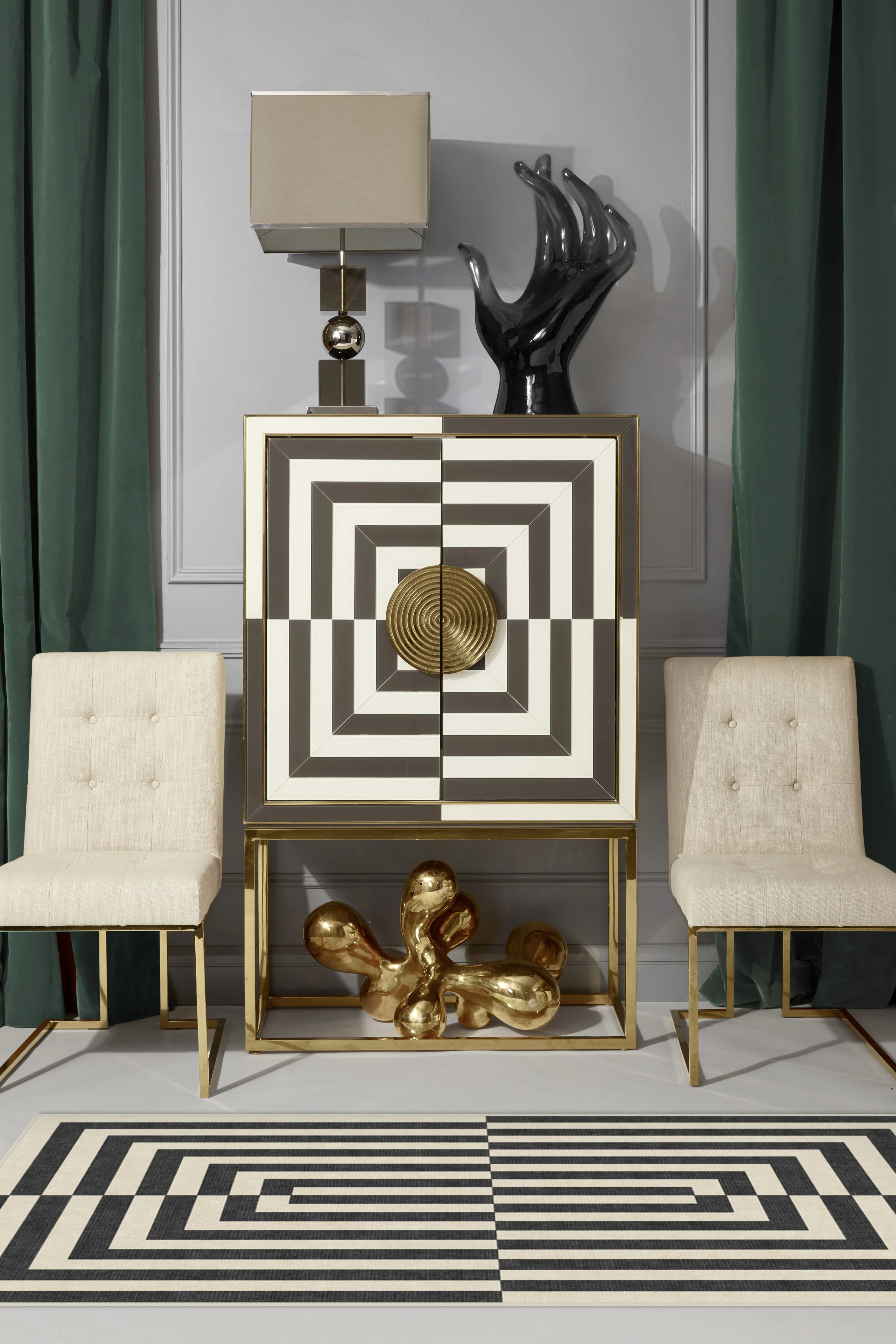 Waschbarer Kurzflor-Teppich Op Art von Jonathan Adler