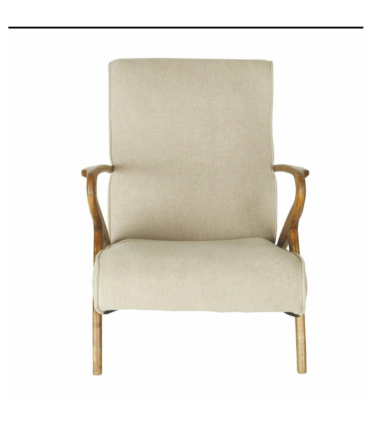 JEAN - Fauteuil de salon en chêne et assise en lin beige - L66 cm