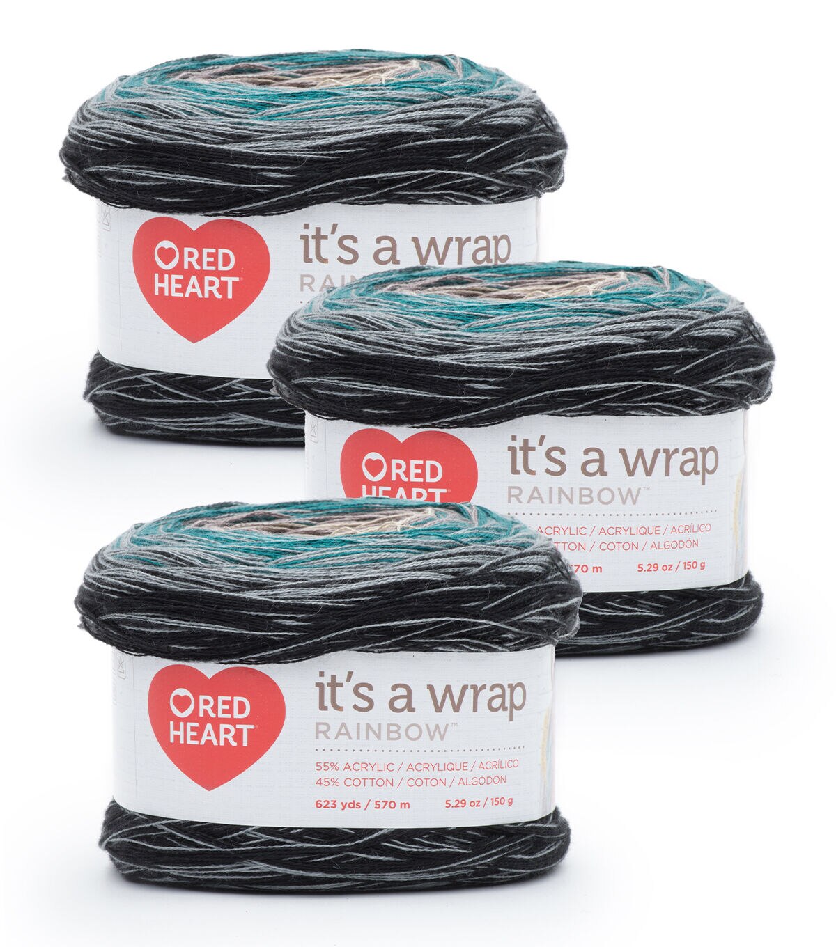 Red Heart It's A Wrap Rainbow Fine Weight Cotton Blend Yarn 3 Bundle