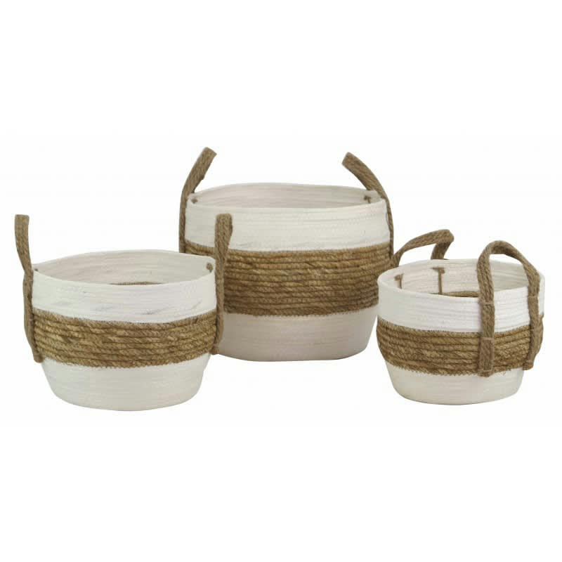 CORDOU - Lot de 3 panières bicolore en cordes tressées
