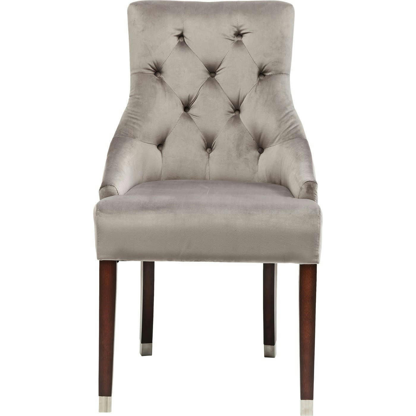 PRINCE - Chaise avec accoudoirs en velours gris et hêtre