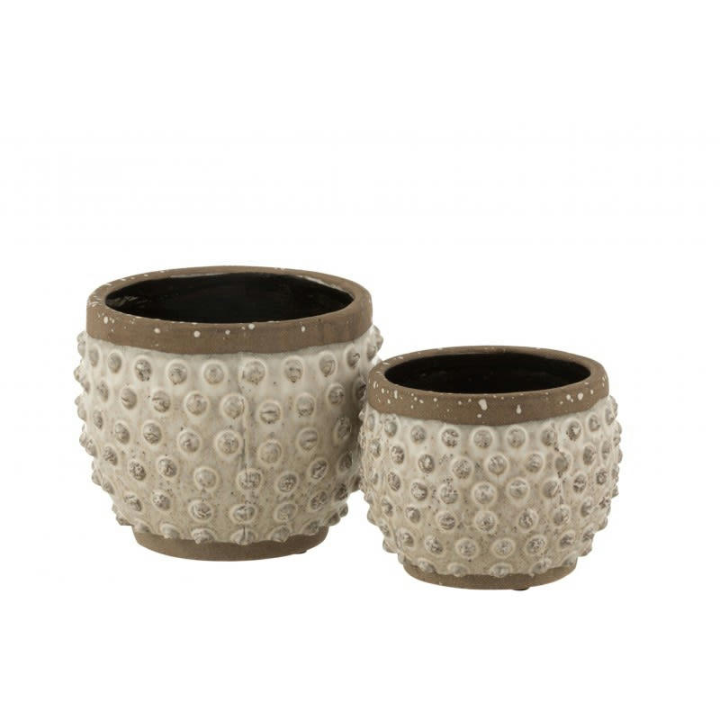 POINTU - Cache-pot bord pointu céramique blanc et gris