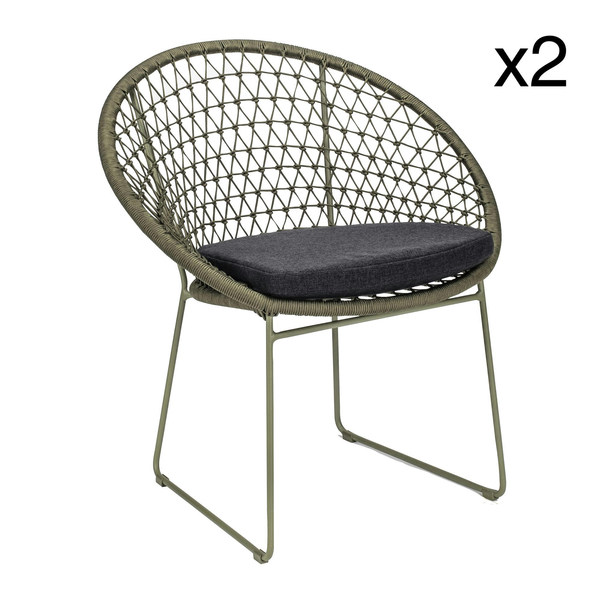 BAO BAO - Lot de 2 fauteuils de table extérieur polypropylène et pieds en métal