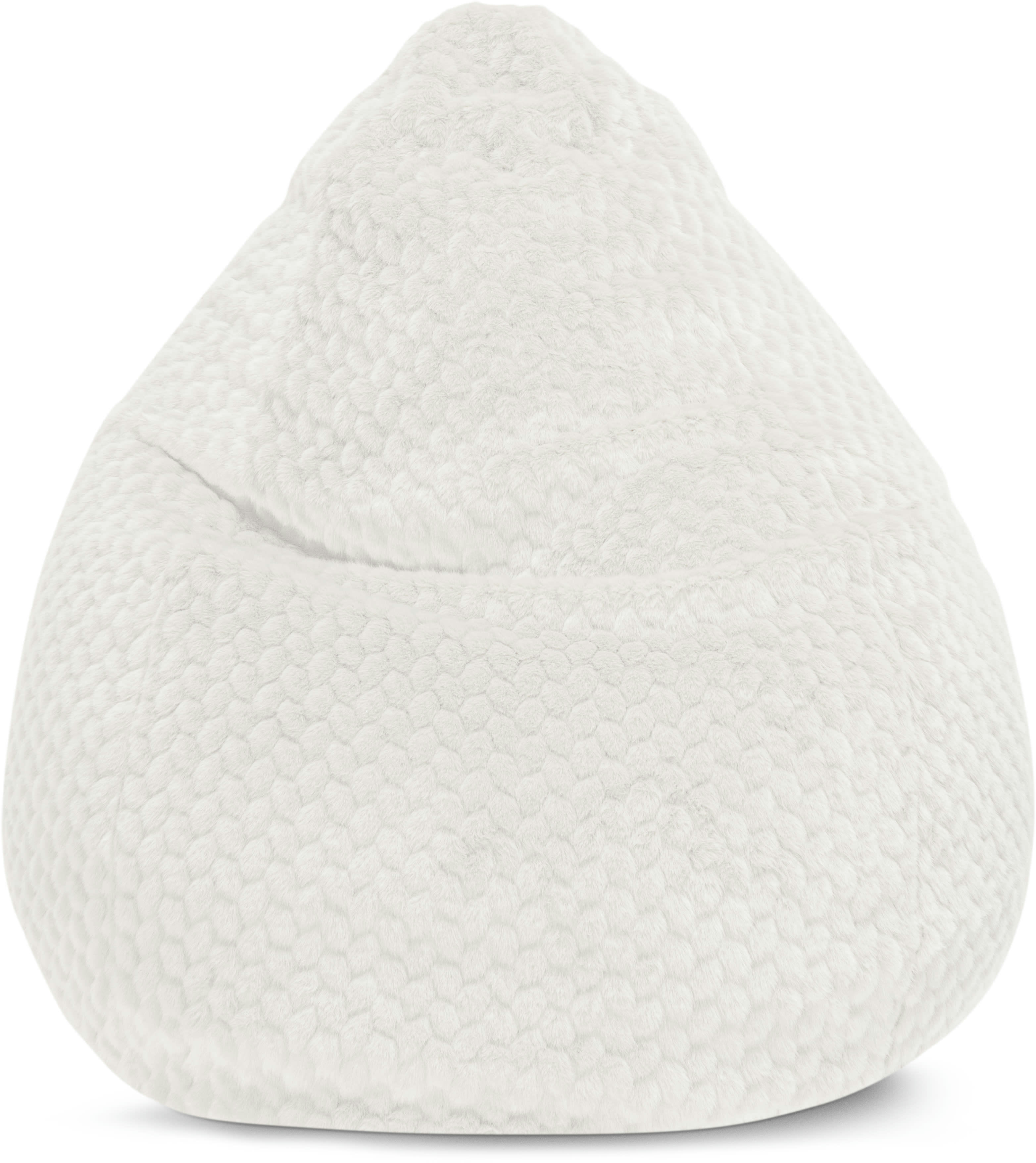 MINK - Pouf poire XXL fausse fourrure douce à relief ivoire 80x130cm