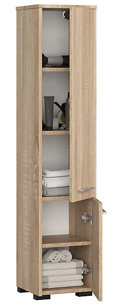 Colonne salle de bains AKORD FIN Chêne Sonoma 30 cm 2 portes façade Chêne Sonoma 5 étagères 30x30x140 cm