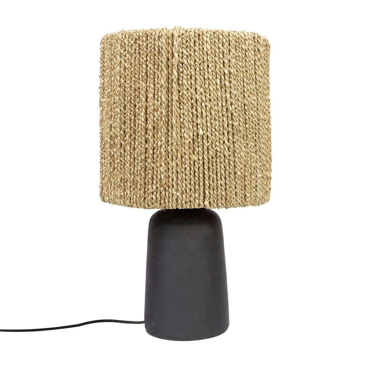 CHALKI - Lampe de table en terre cuite et herbe de mer naturel noir