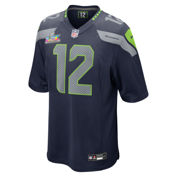 Men's Seattle Seahawks 12s Nike College Navy Super Bowl LX Patch Game Jersey