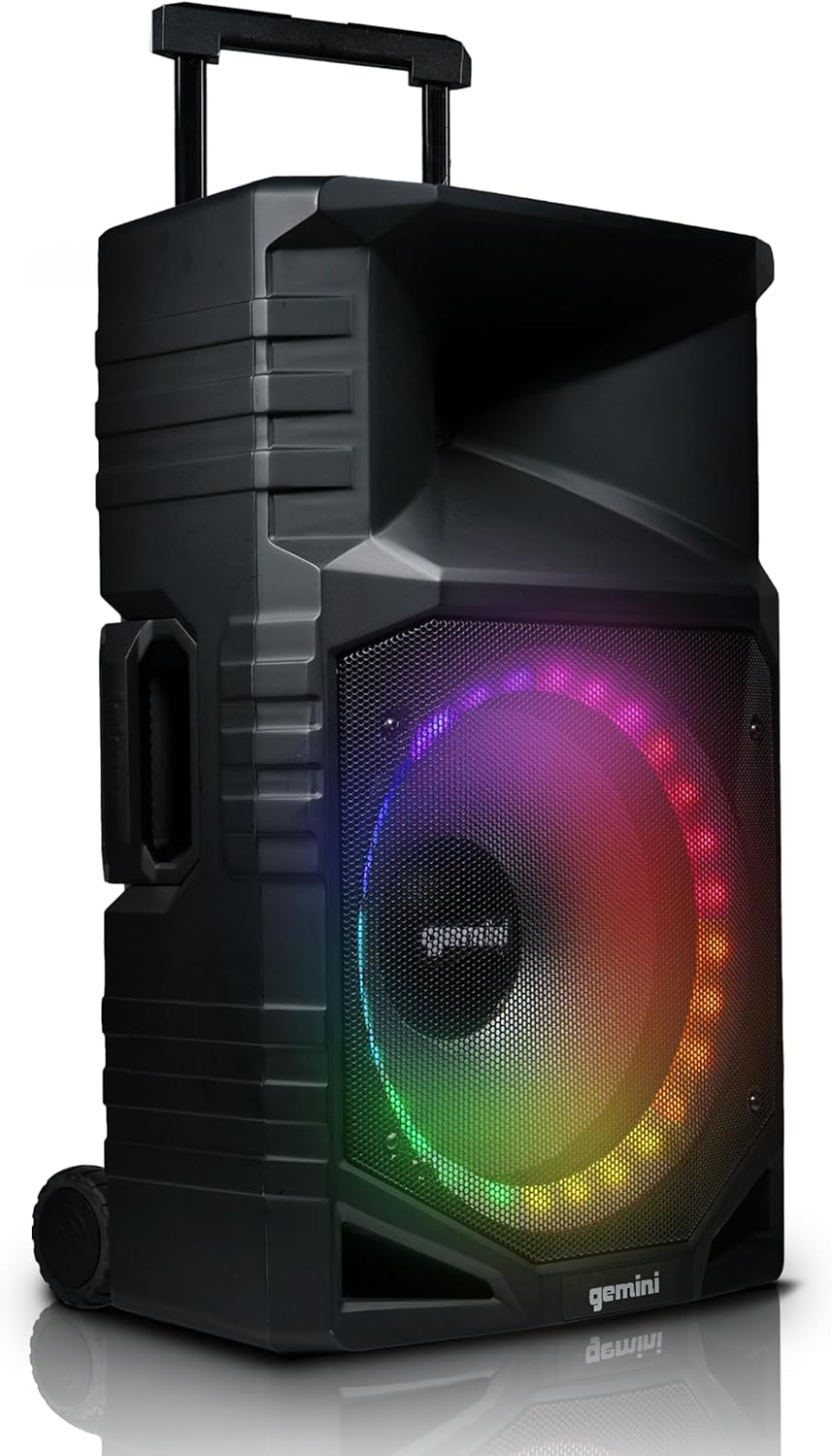 Gemini Sound Portable PA Speaker System with Bluetooth – 15 Woofer, All-Weather IPX4, 24Hr Battery, RGB LED Party Lights, Mic & Guitar Inputs, USB/FM Radio, Wireless Stereo Link (GXP-T1500)