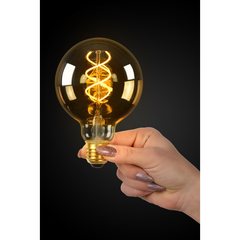 Ampoule à filament LED G95 Twilight Sensor ambrée Ø 6,4 cm E27 4 W LUCIDE