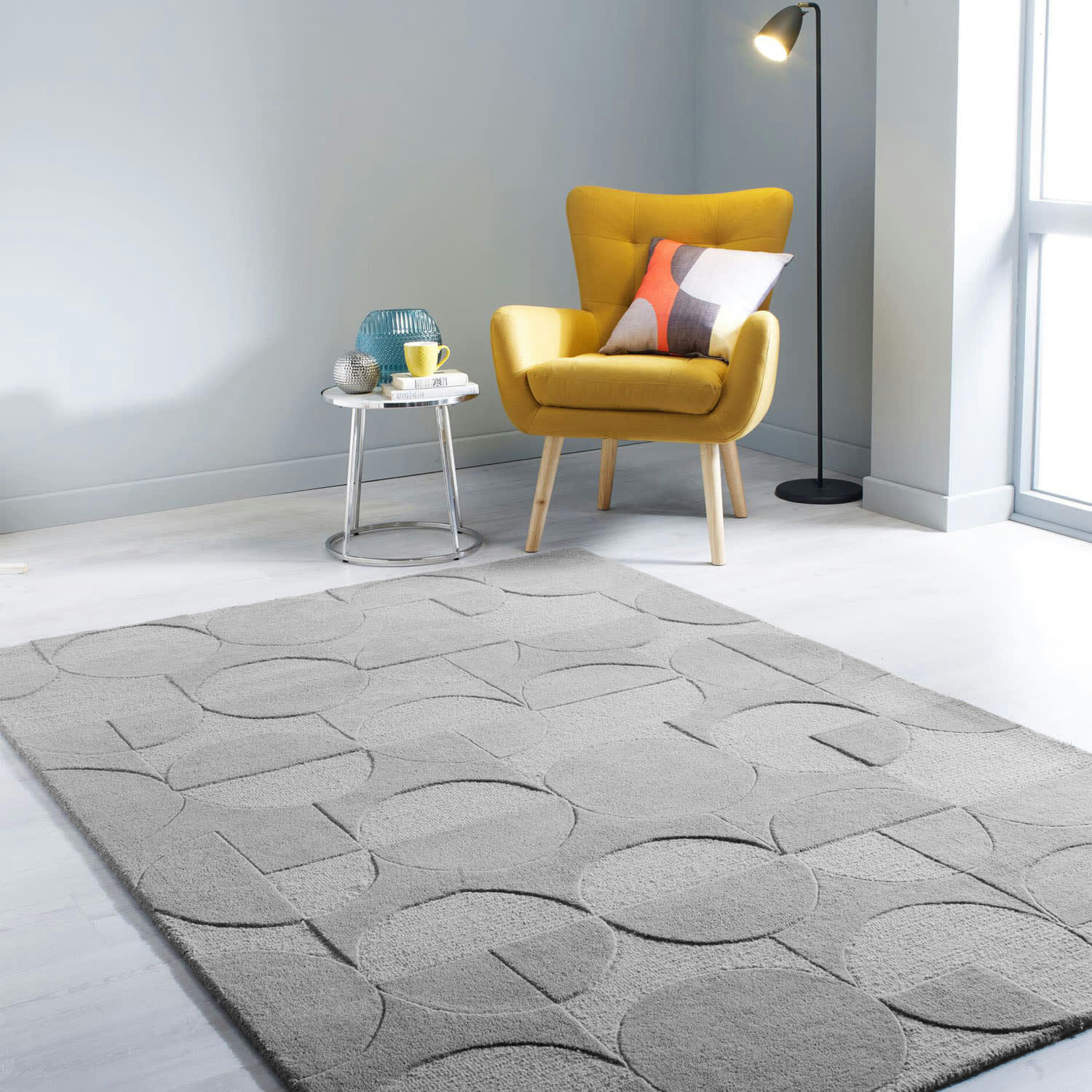 FR DESIGN - Tapis géométrique design en laine gris 160x230