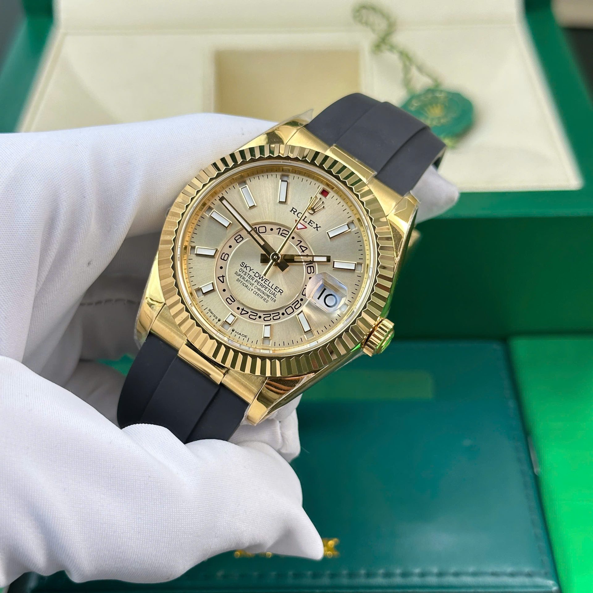 Rolex Sky-Dweller YG Plated Champagne Dial 42mm Oysterflex Super Clone