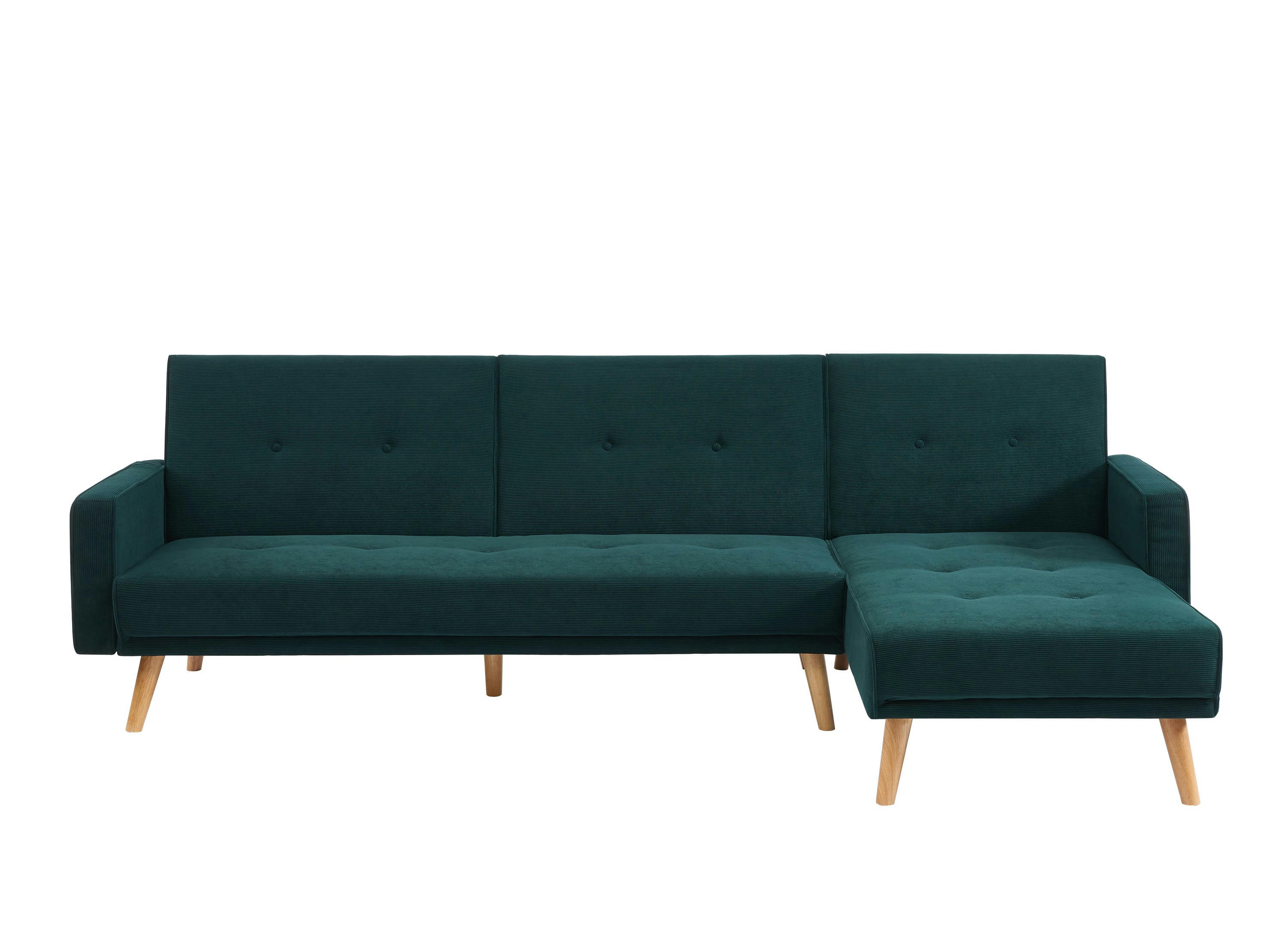 LUXI - Canapé d'angle convertible en velours côtelé 4 places vert