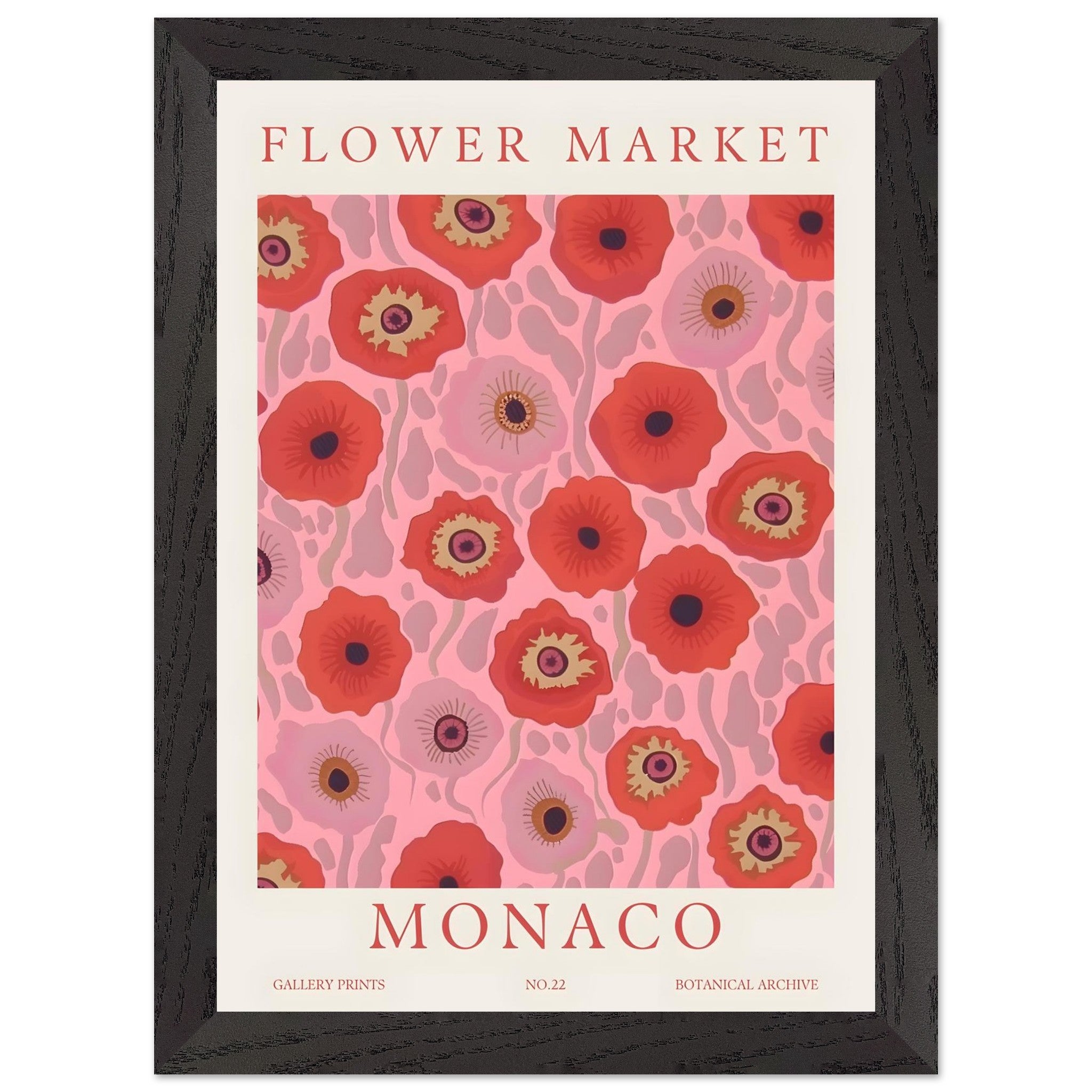 Artfulprints Poster met Lijst Flower market - Monaco  - A4 21x29.7 cm - Roze