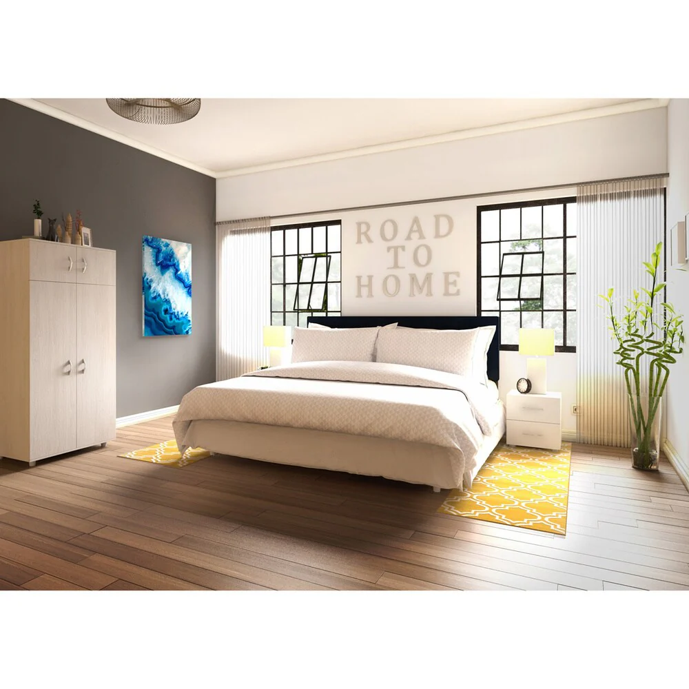 Porch & Den Hyperion Navy Blue Tufted Fabric Headboard