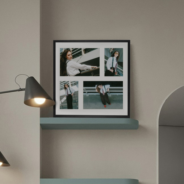 Ramka na 4 zdjęcia 2x 10x15 2x 15x21 czarna foto galeria 40x40 cm FRAMAI