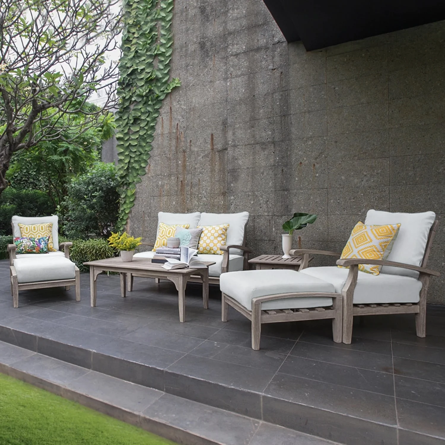 Cambridge Casual Leon Teak Patio Loveseat with Cushion