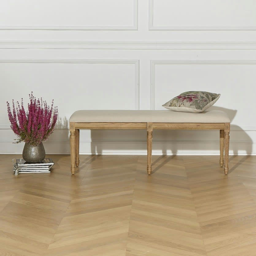 STEPHEN - Banc ou bout de lit en bois massif et lin